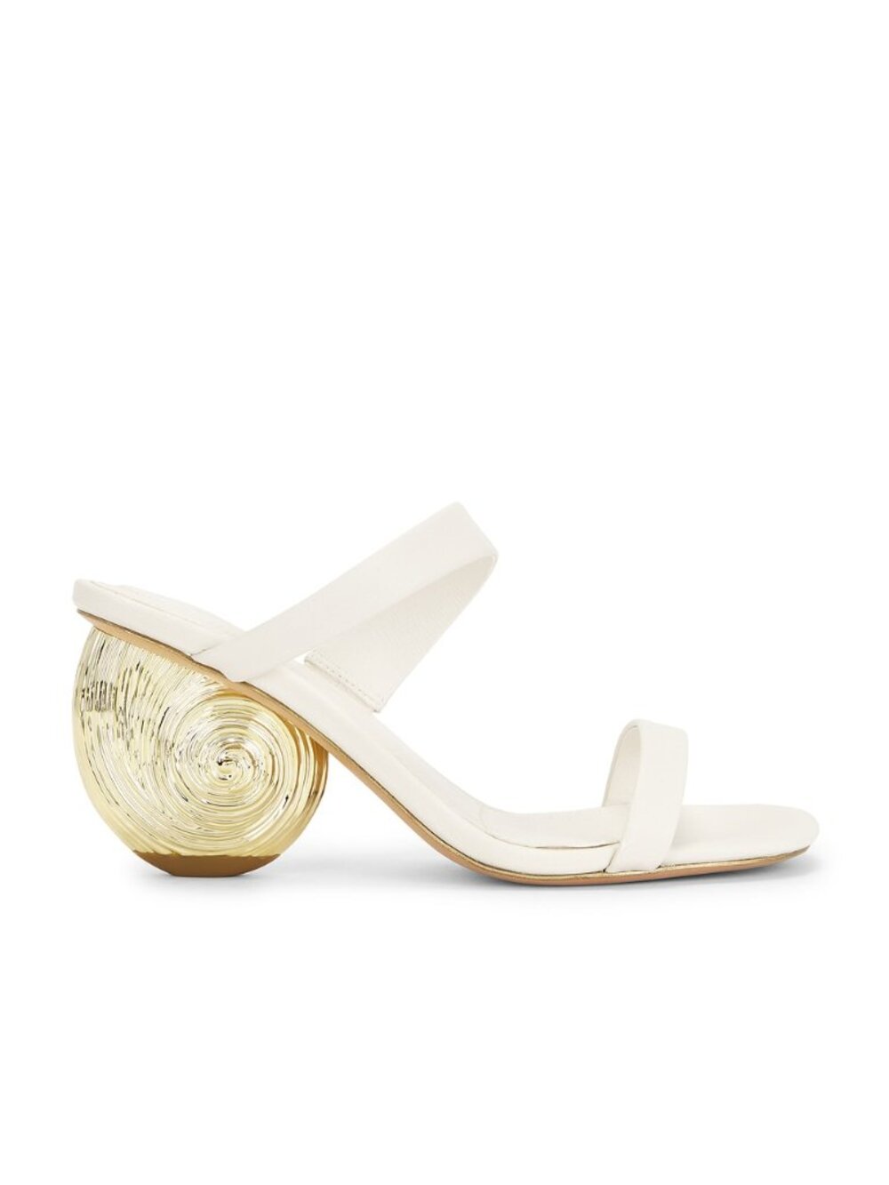 SIMKHAI Marion Leather Shell Heel in Alabaster Gold white high heel open toe